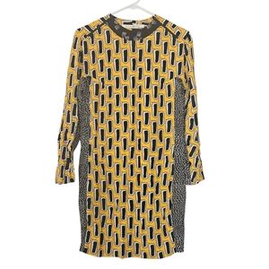 Diane Von Furstenberg Retro Pattern Shift Dress Zipper On Shoulders Pockets Sz S